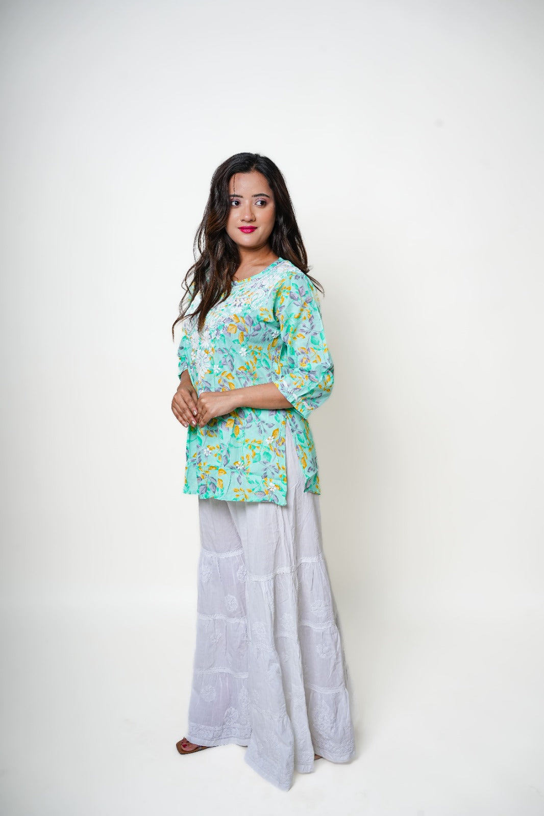 Chikankari Hand Embroidered | Short Kurti | Mul Cotton | Green