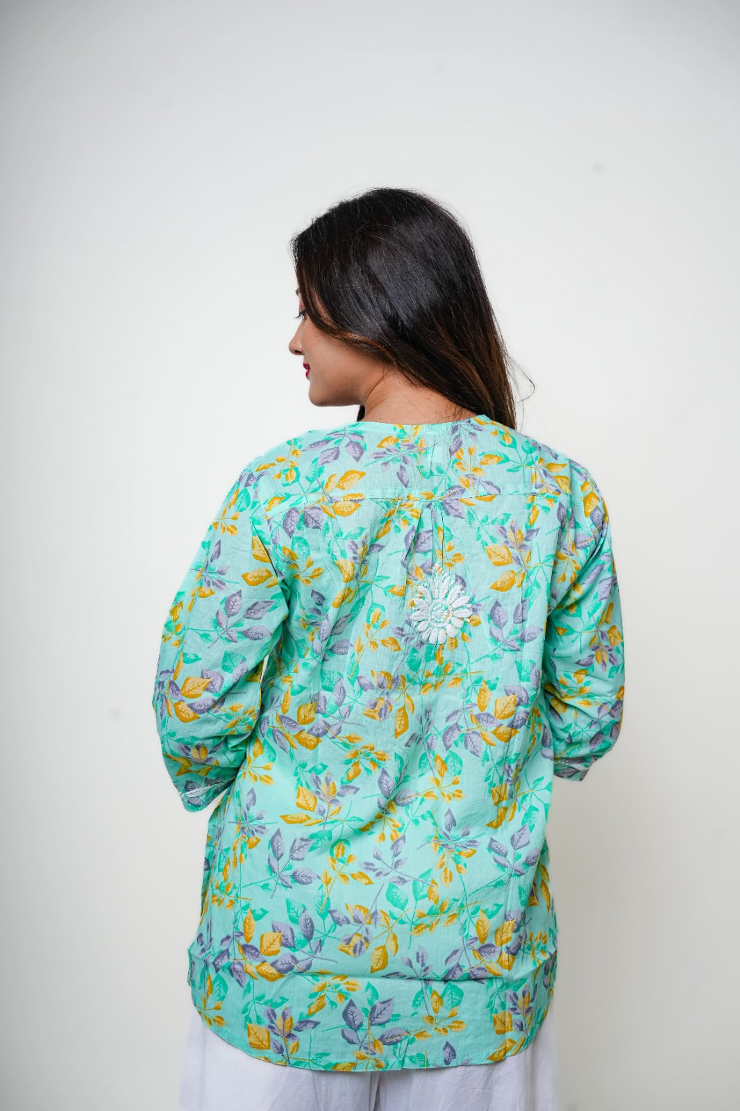Chikankari Hand Embroidered | Short Kurti | Mul Cotton | Green