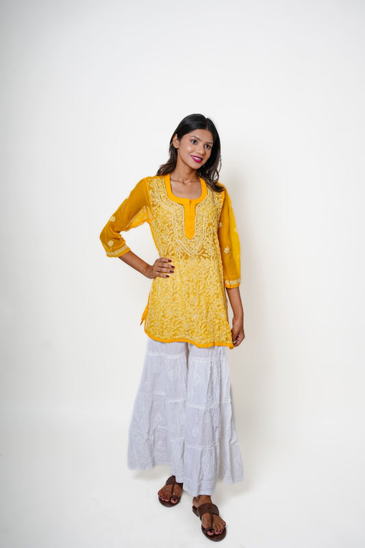 Chikankari hand embroidered | Short Kurti | Georgette | Lilac