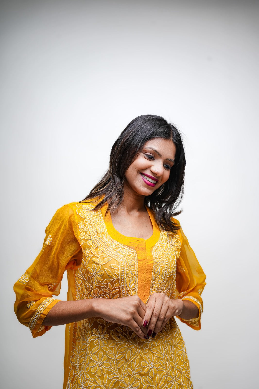 Chikankari hand embroidered | Short Kurti | Georgette | Lilac