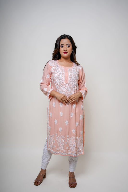 Chikankari hand embroidered | Long Kurta | Mudal |