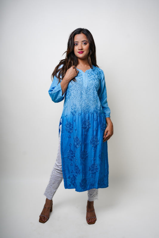 Chikankari hand embroidered | Long Kurta | Muslin Cotton |