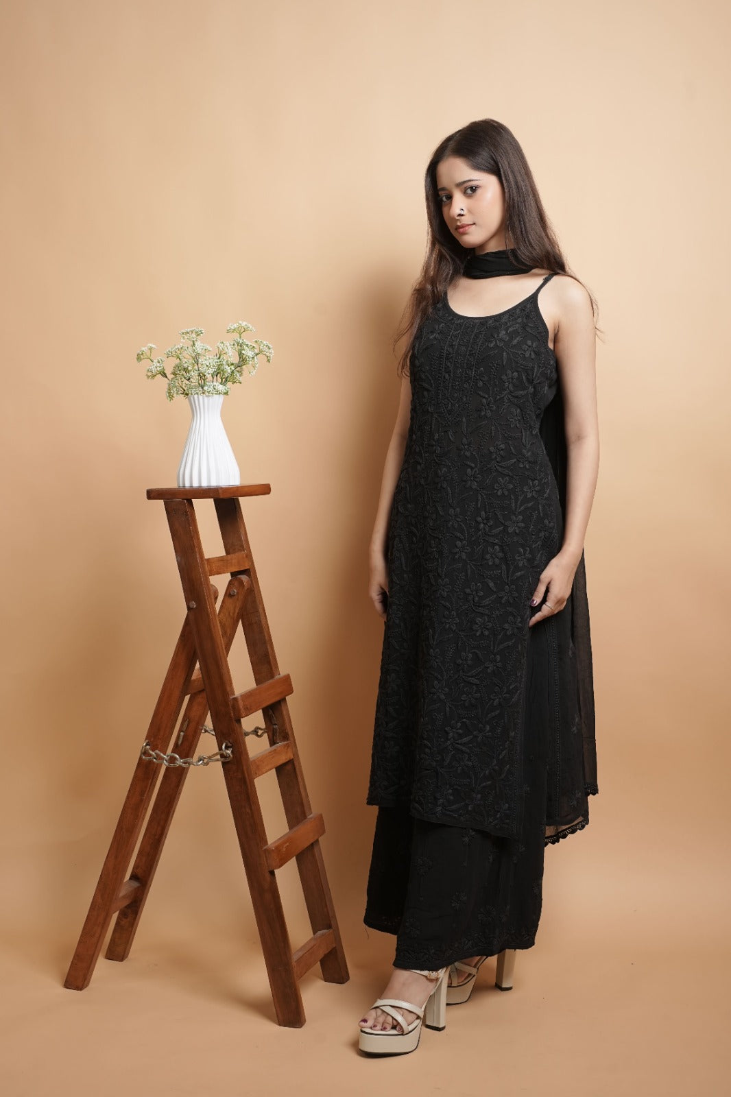 Chikankari Kurta Set | Georgette Pure | Midnight Black