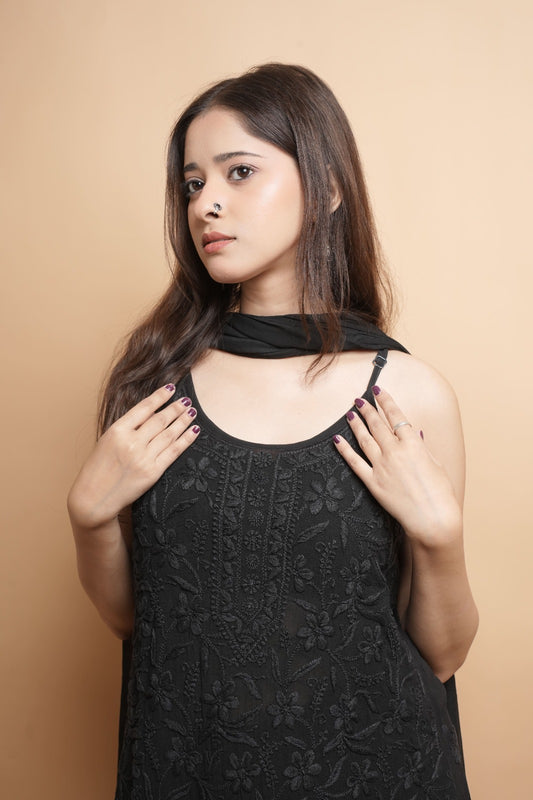 Chikankari Kurta Set | Georgette Pure | Midnight Black