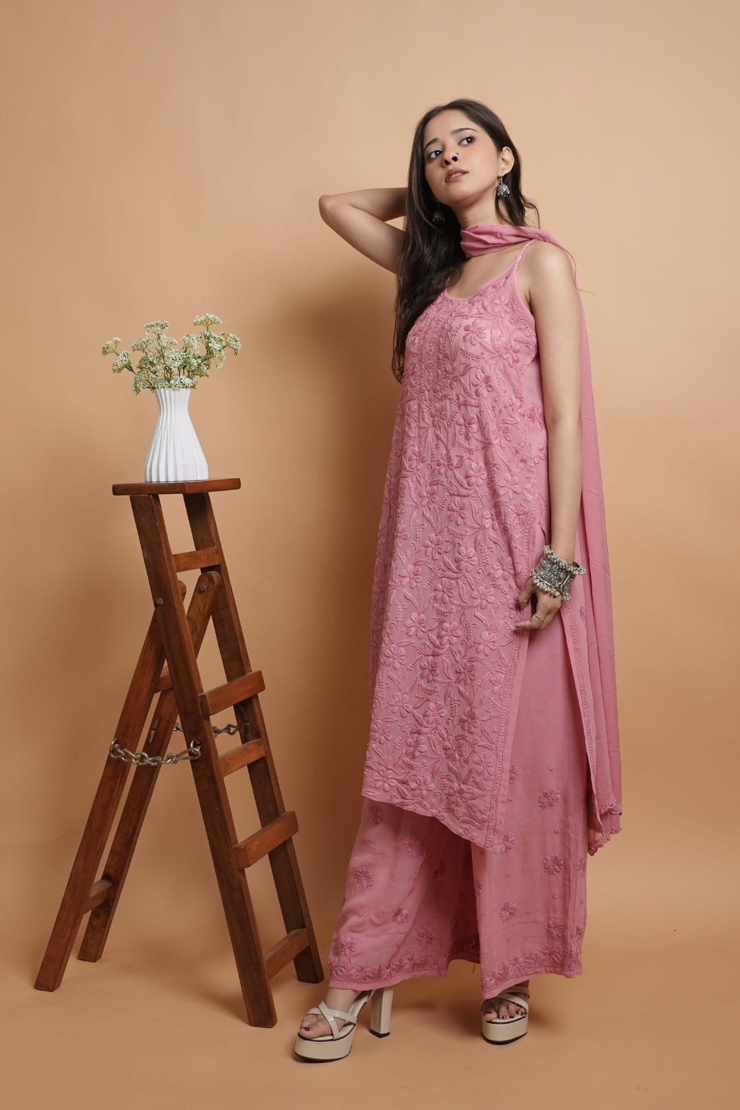 Chikankari Kurta set | Georgette | Dusty Rose