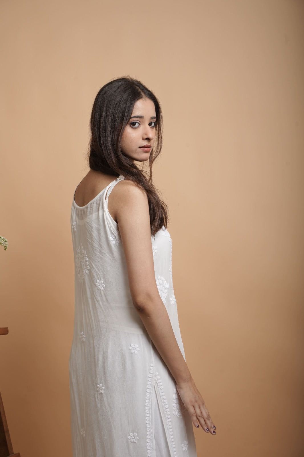 Chikankari Noodle Strap Kurta | Georgette | White