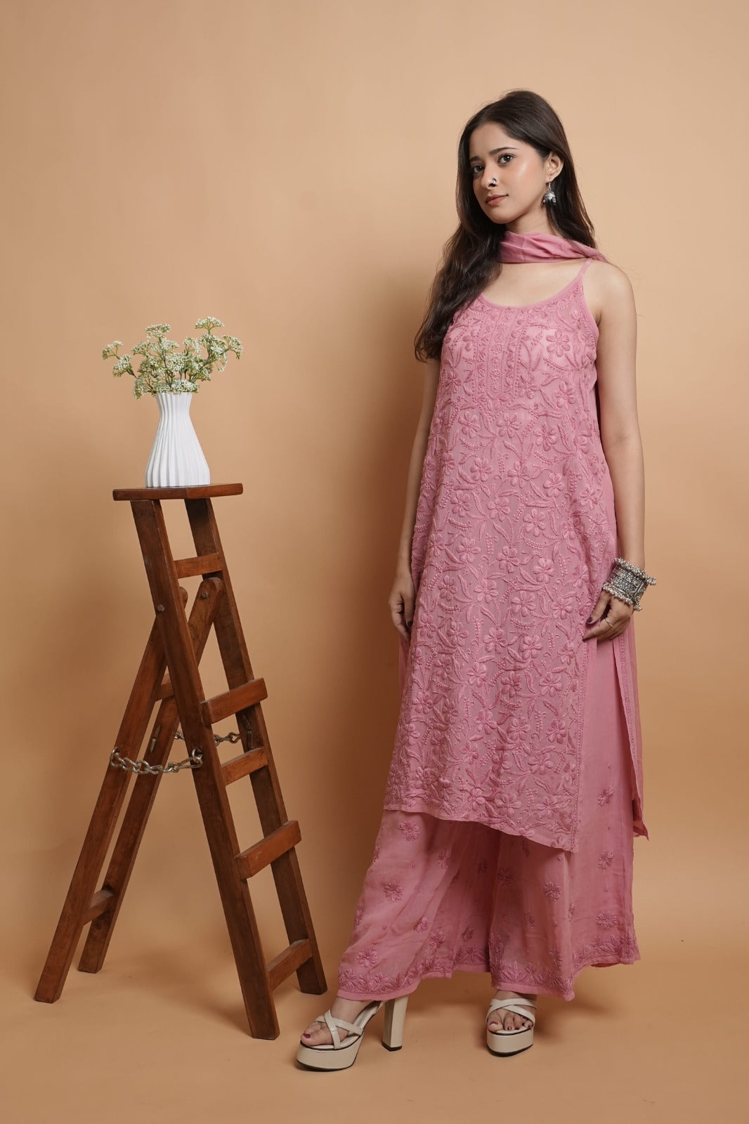Chikankari Kurta set | Georgette | Dusty Rose