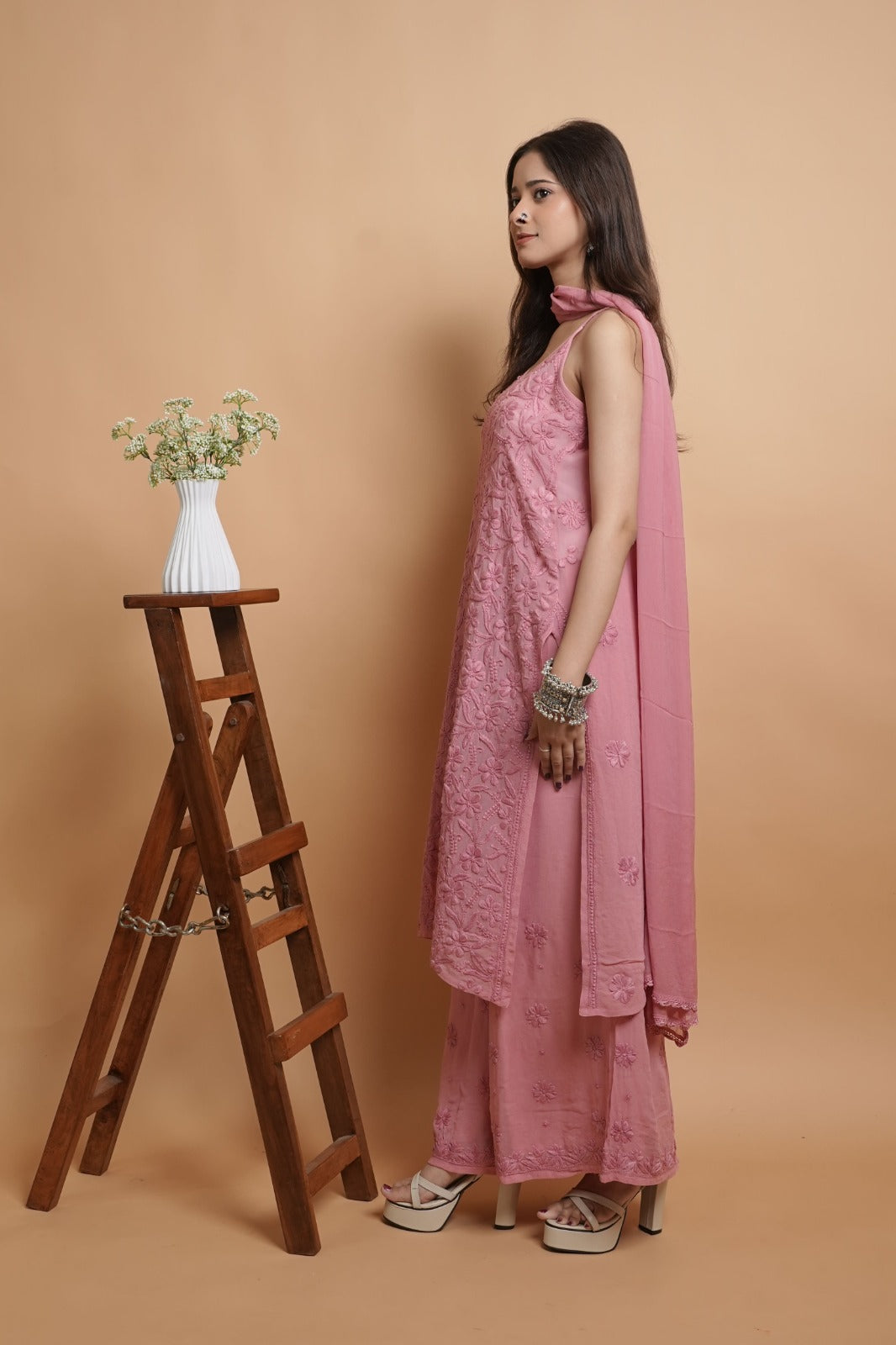 Chikankari Kurta set | Georgette | Dusty Rose