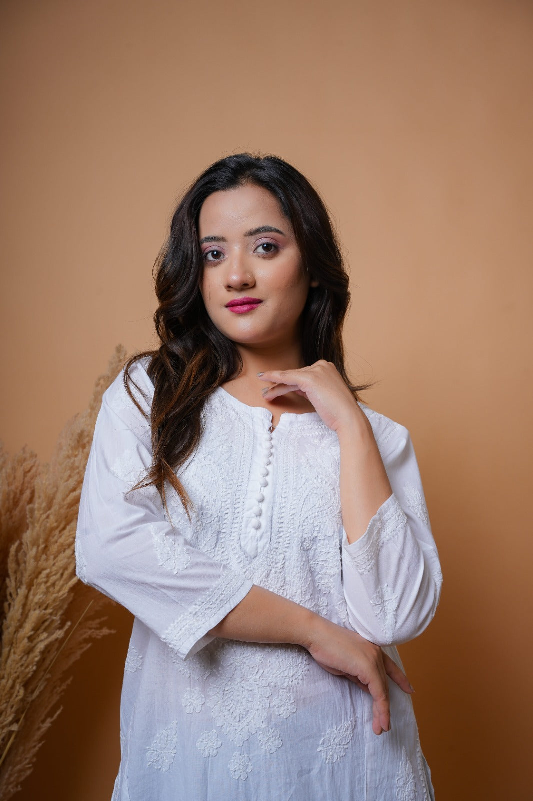 Chikankari hand embroidered | Long Kurta | Khadi Cotton | White