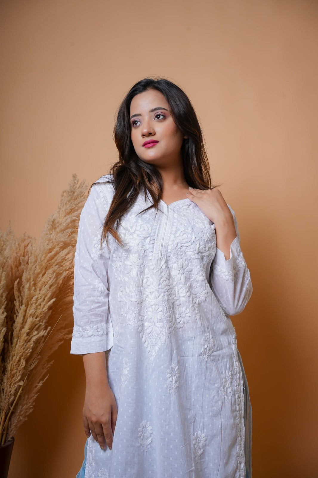 Chikankari hand embroidered | Long Kurta |Dobi White | White