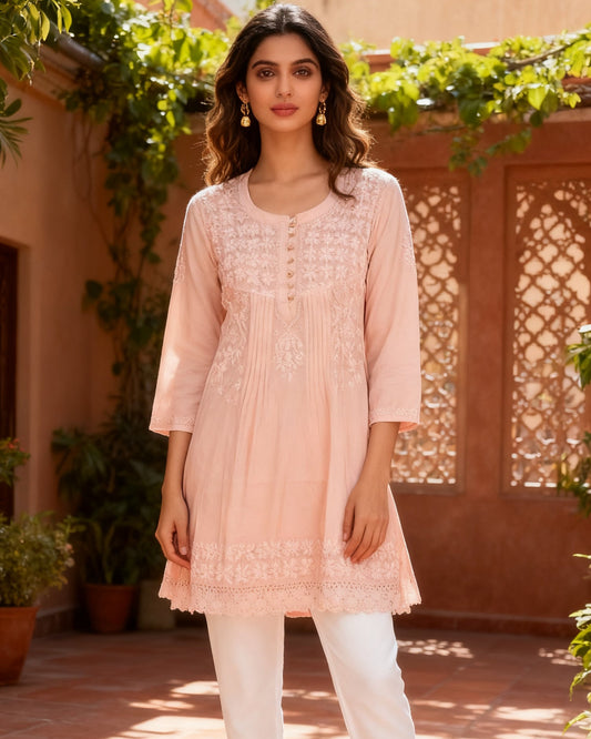 Chikankari Short Kurta Peach