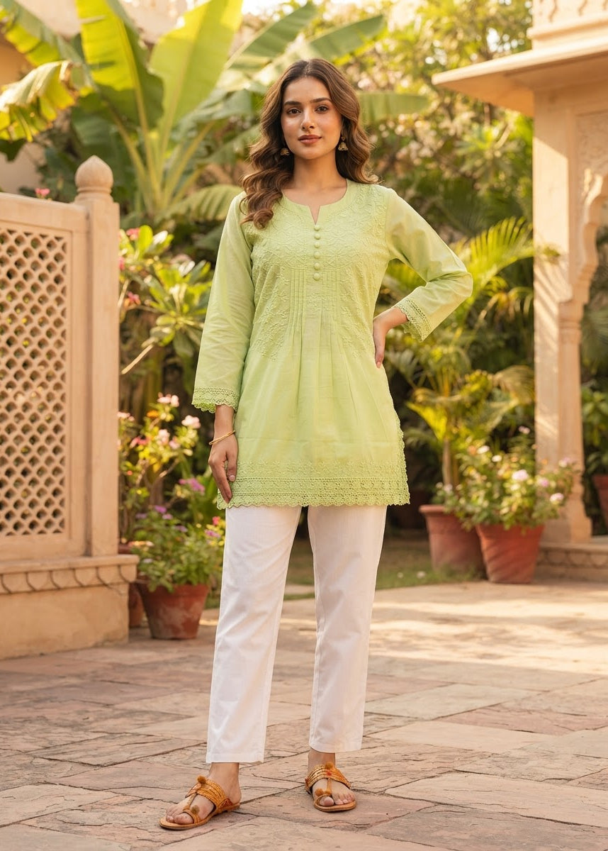 Chikankari Short Kurta Pistachio Green