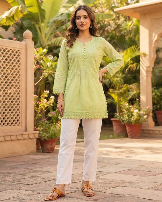 Chikankari Short Kurta Pistachio Green
