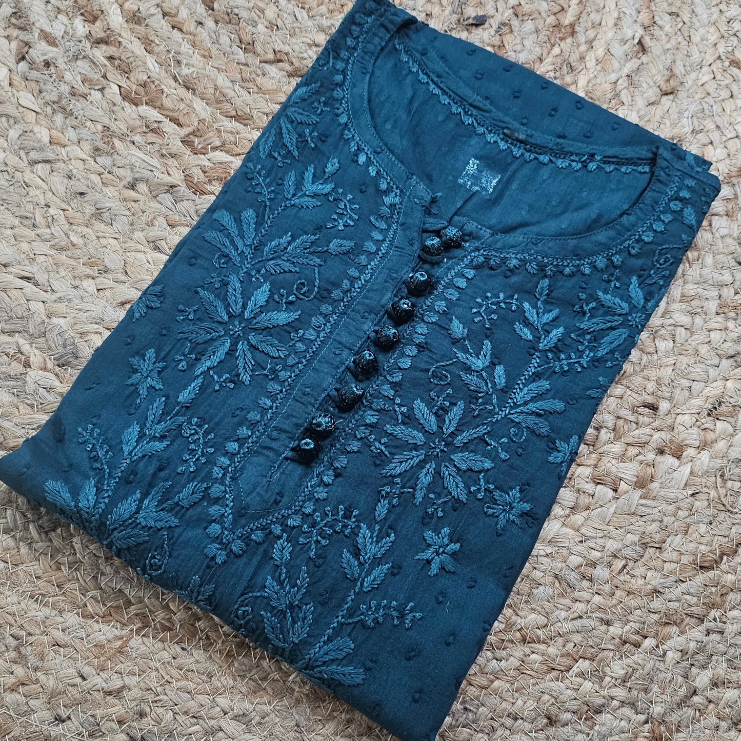 Chikankari Cotton Long Kurta Teal Blue