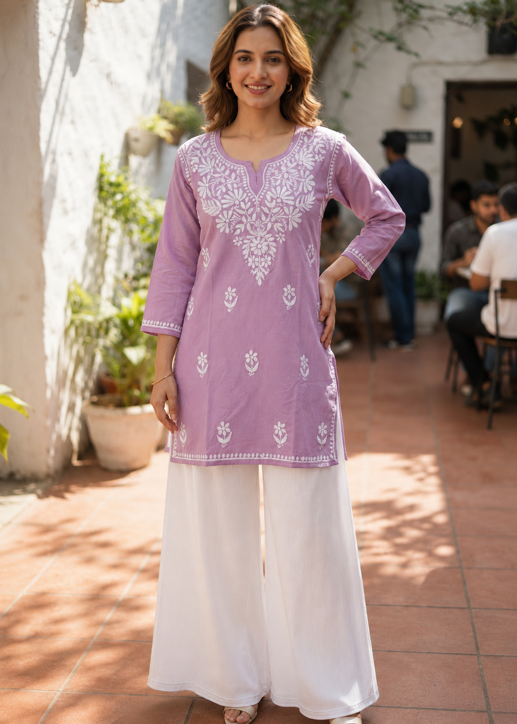Chikankari Cotton Short Kurta Lavender