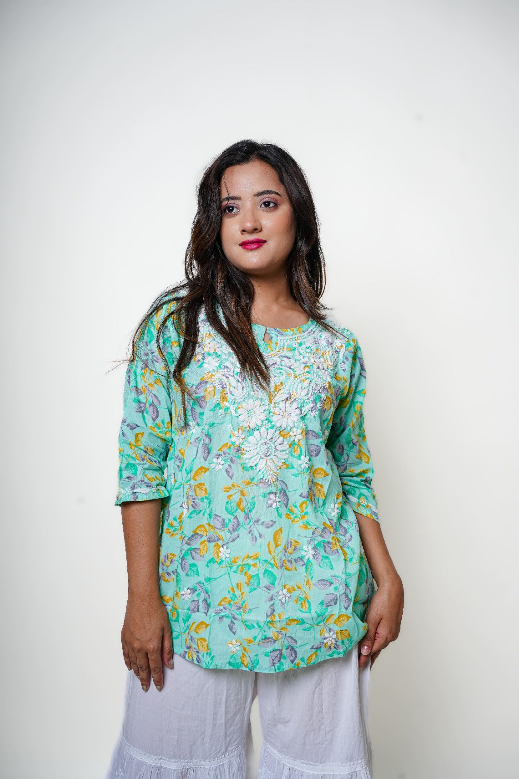 Chikankari Hand Embroidered | Short Kurti | Mul Cotton | Green
