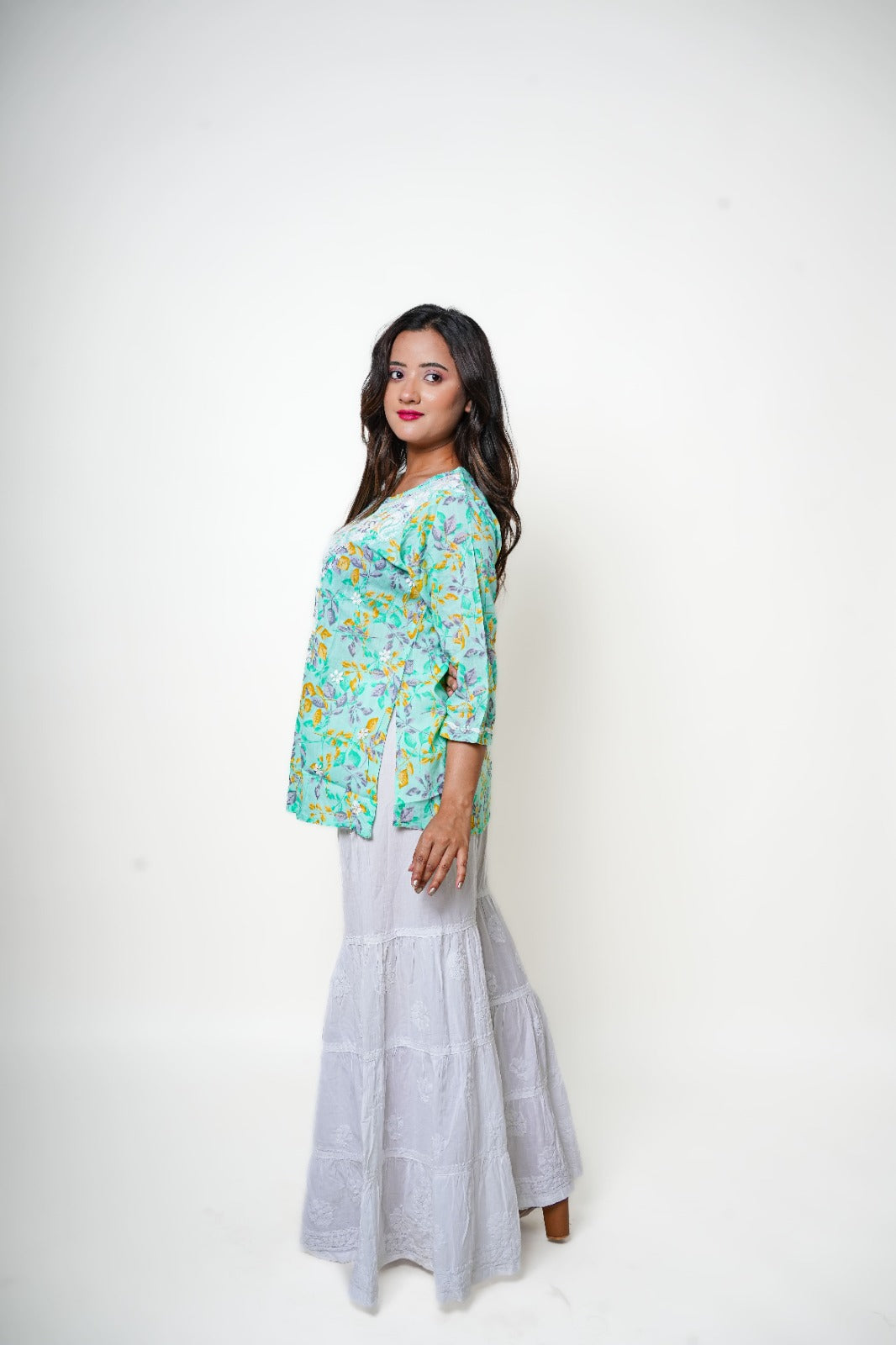 Chikankari Hand Embroidered | Short Kurti | Mul Cotton | Green