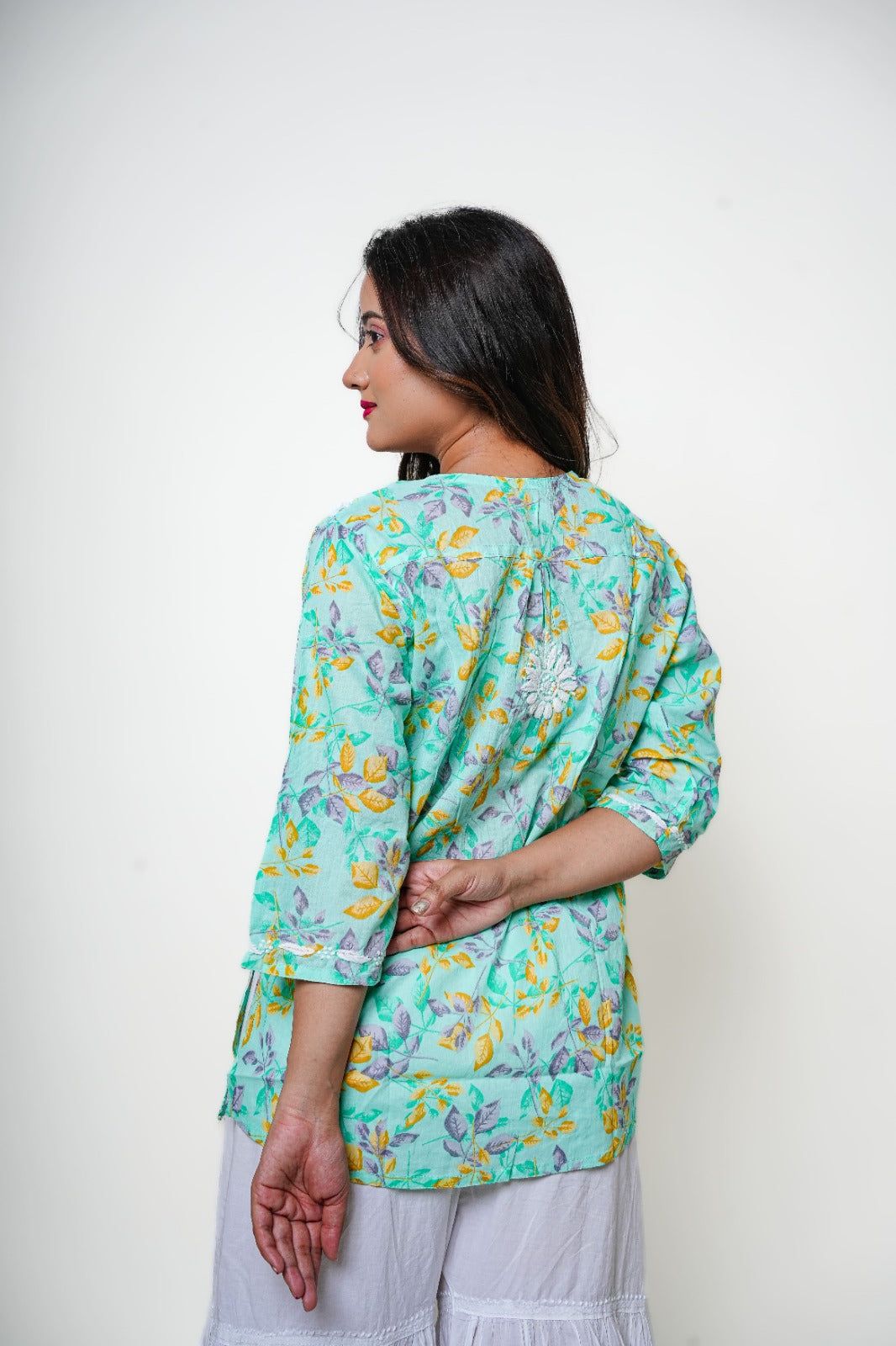 Chikankari Hand Embroidered | Short Kurti | Mul Cotton | Green