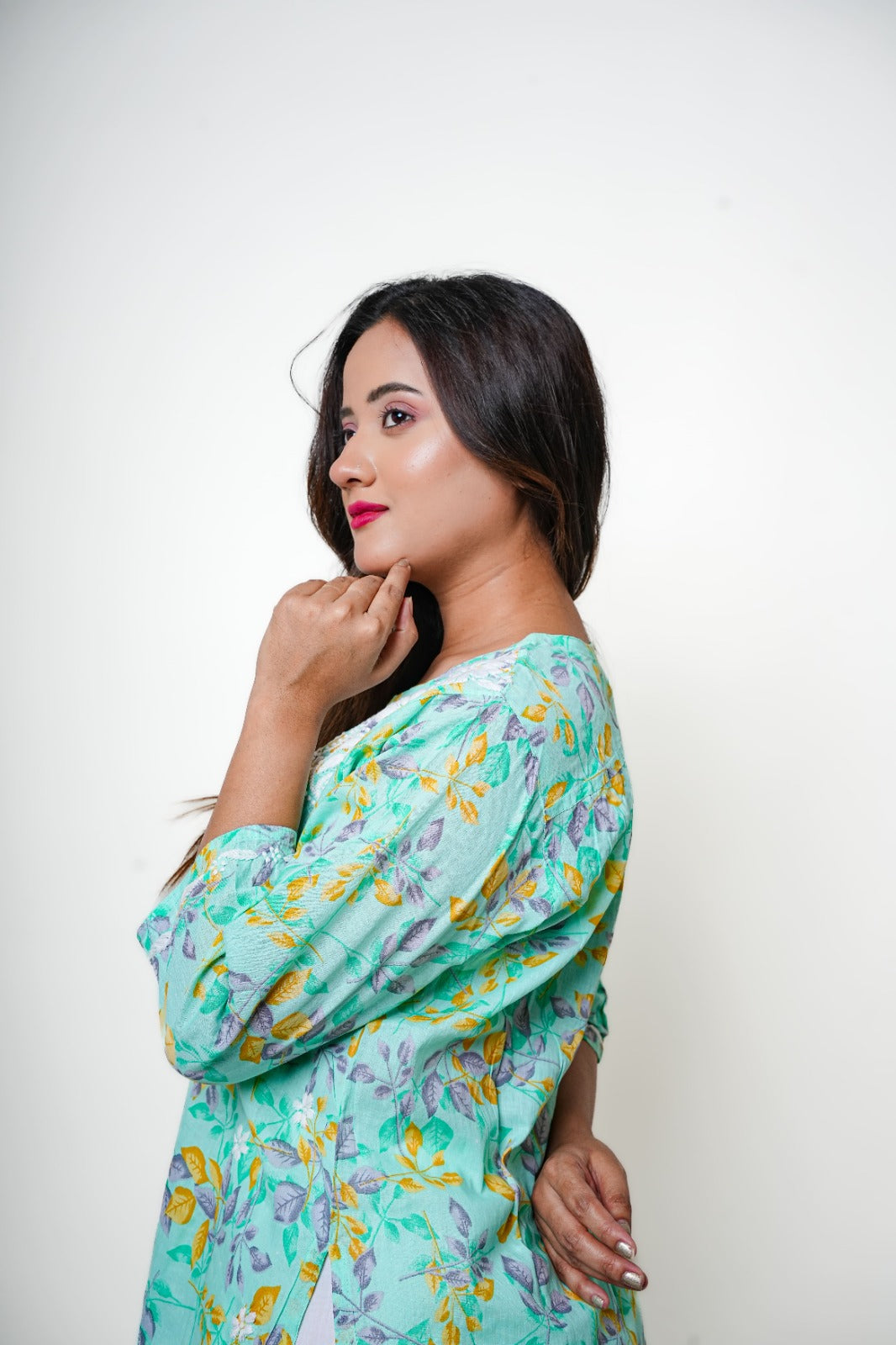 Chikankari Hand Embroidered | Short Kurti | Mul Cotton | Green