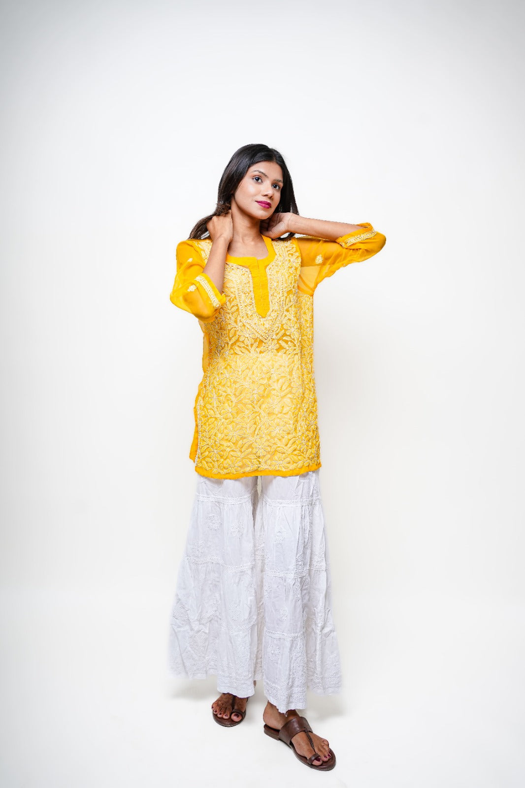 Chikankari hand embroidered | Short Kurti | Georgette | Lilac