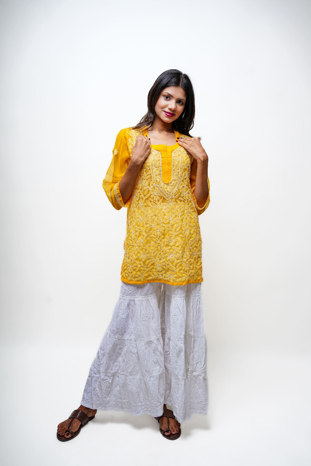 Chikankari hand embroidered | Short Kurti | Georgette | Lilac