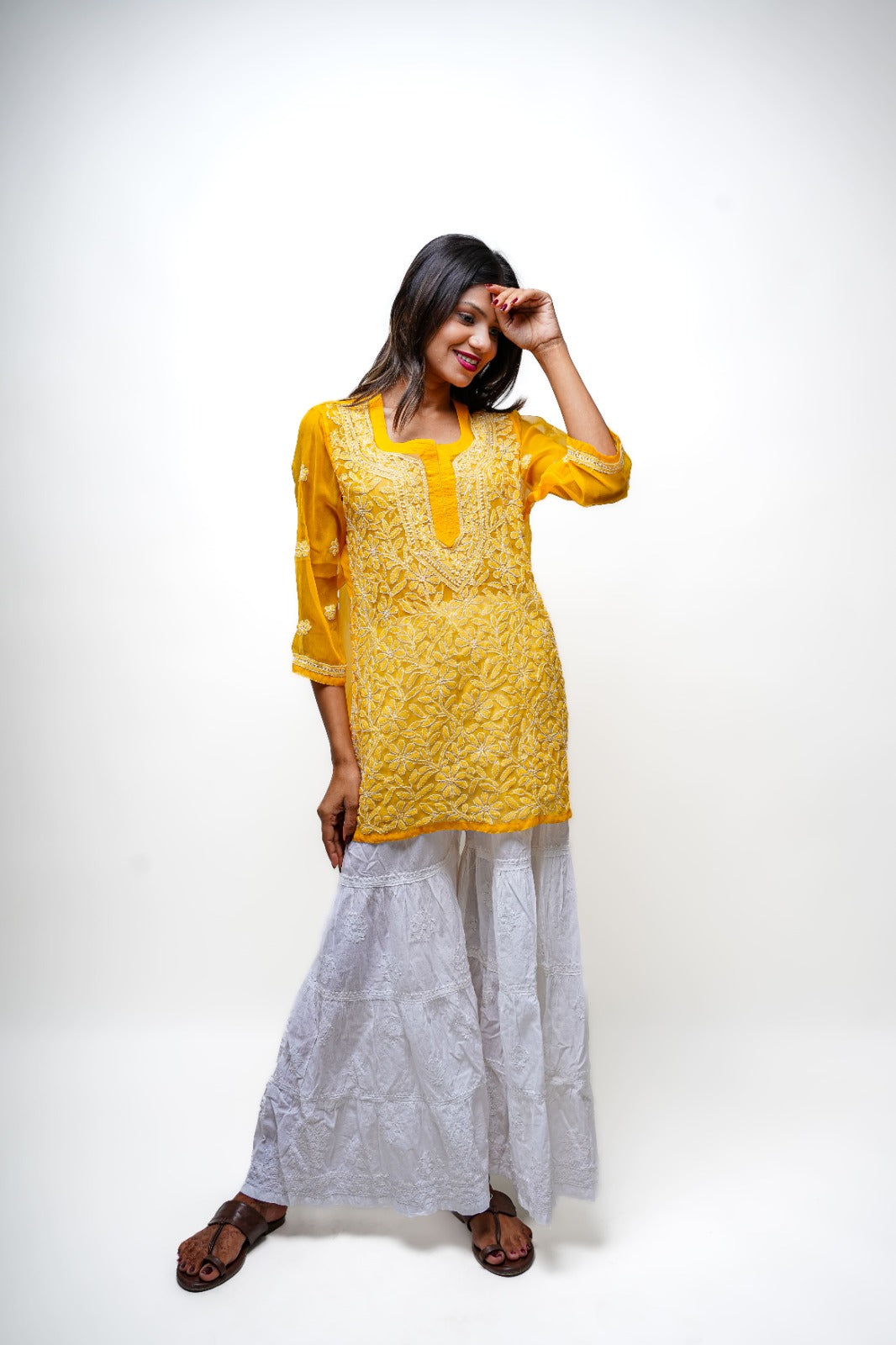 Chikankari hand embroidered | Short Kurti | Georgette | Lilac