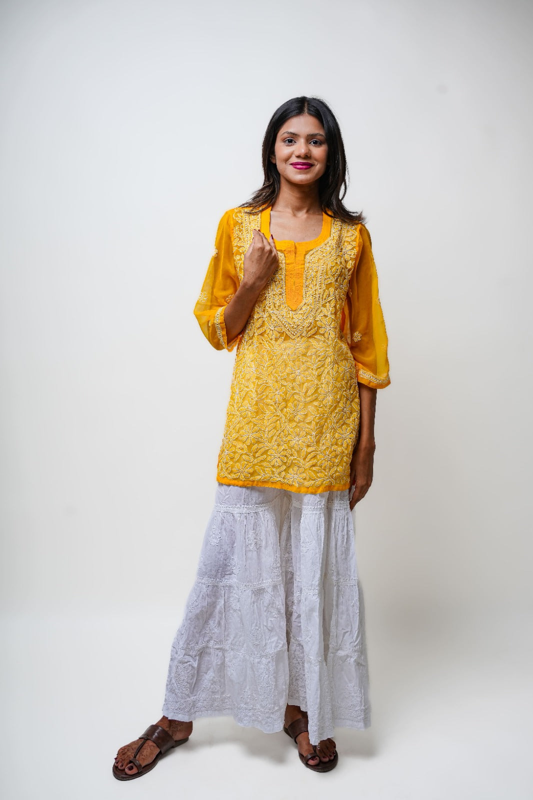 Chikankari hand embroidered | Short Kurti | Georgette | Lilac