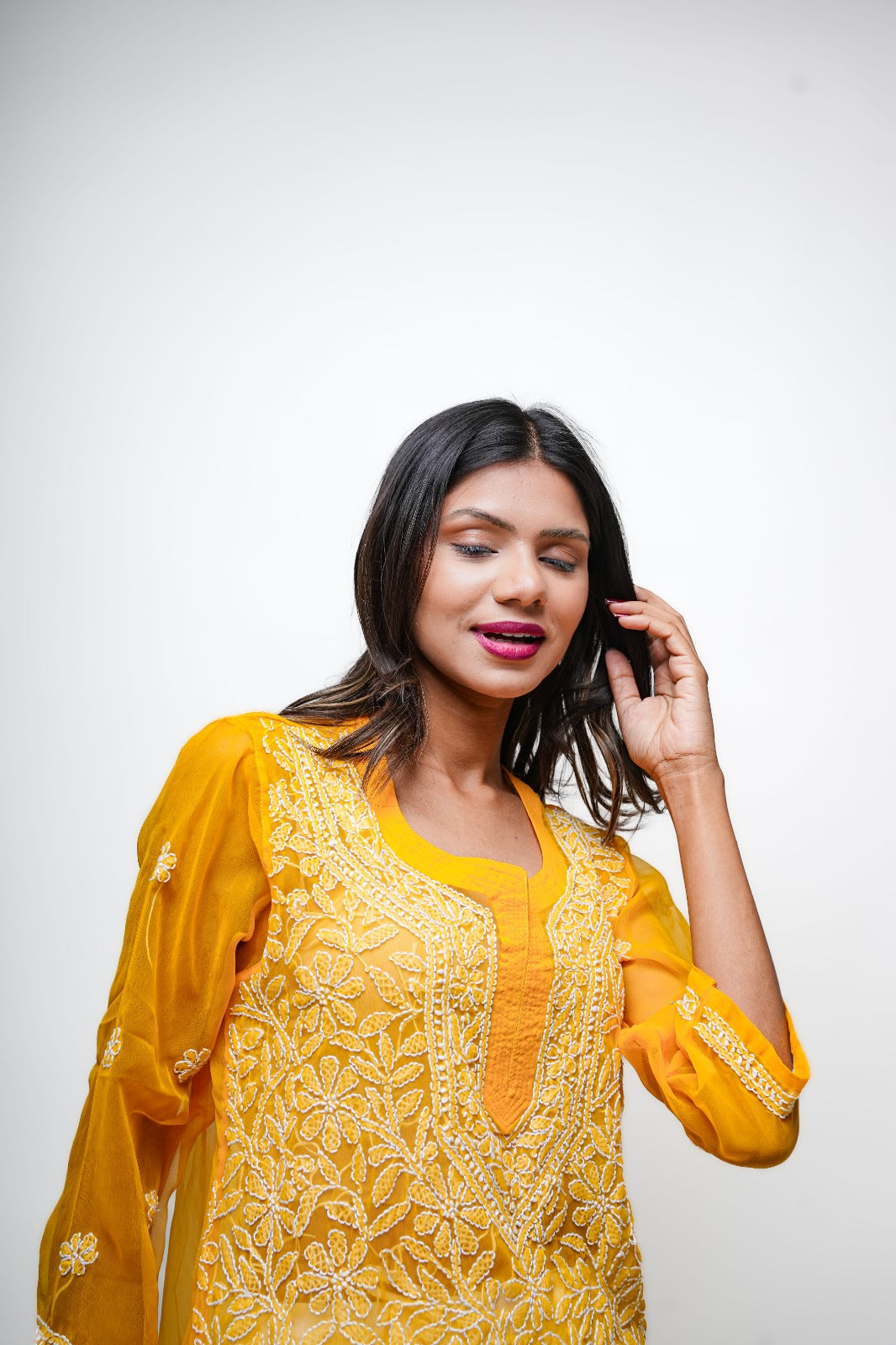 Chikankari hand embroidered | Short Kurti | Georgette | Lilac