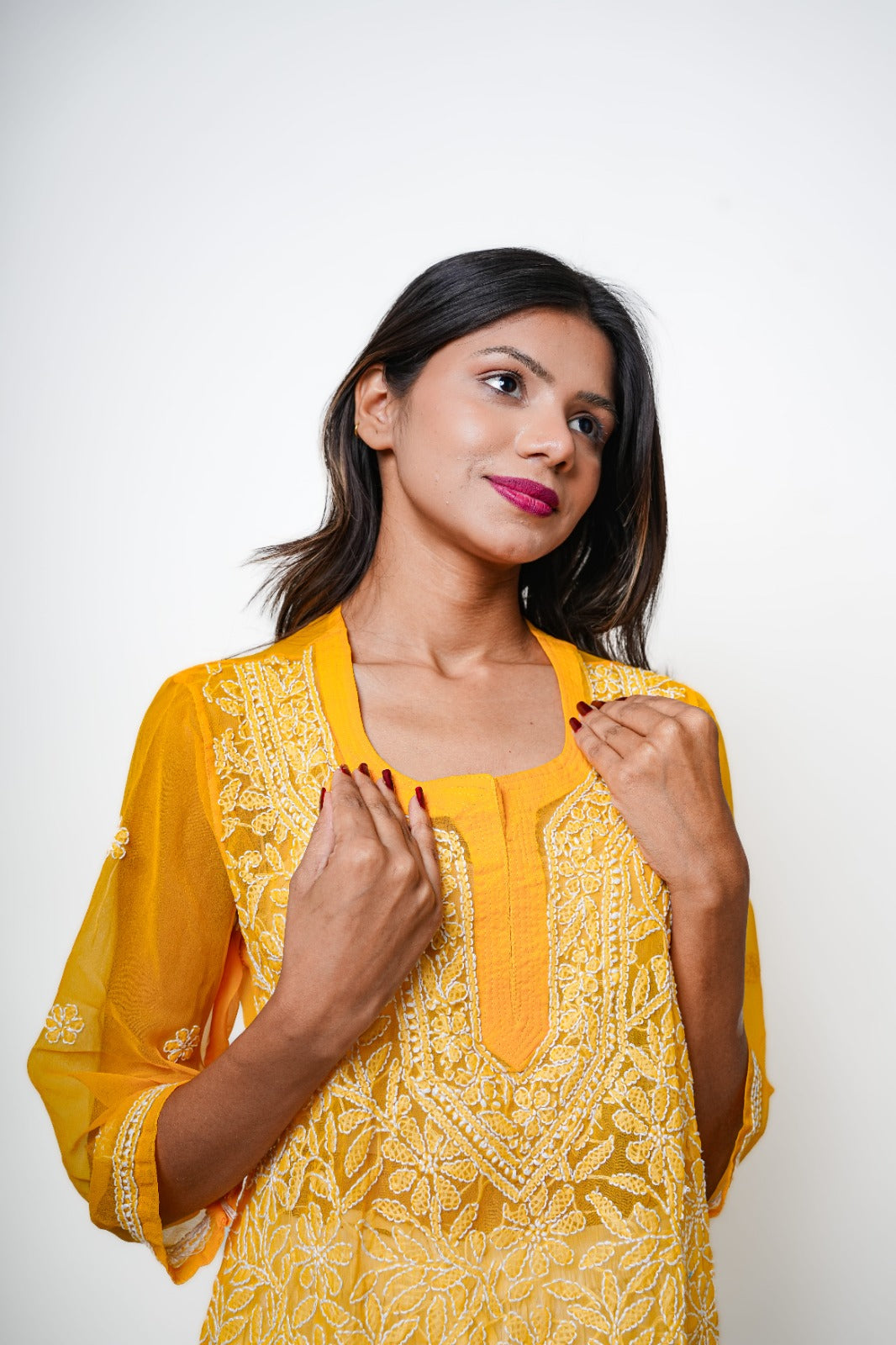 Chikankari hand embroidered | Short Kurti | Georgette | Lilac