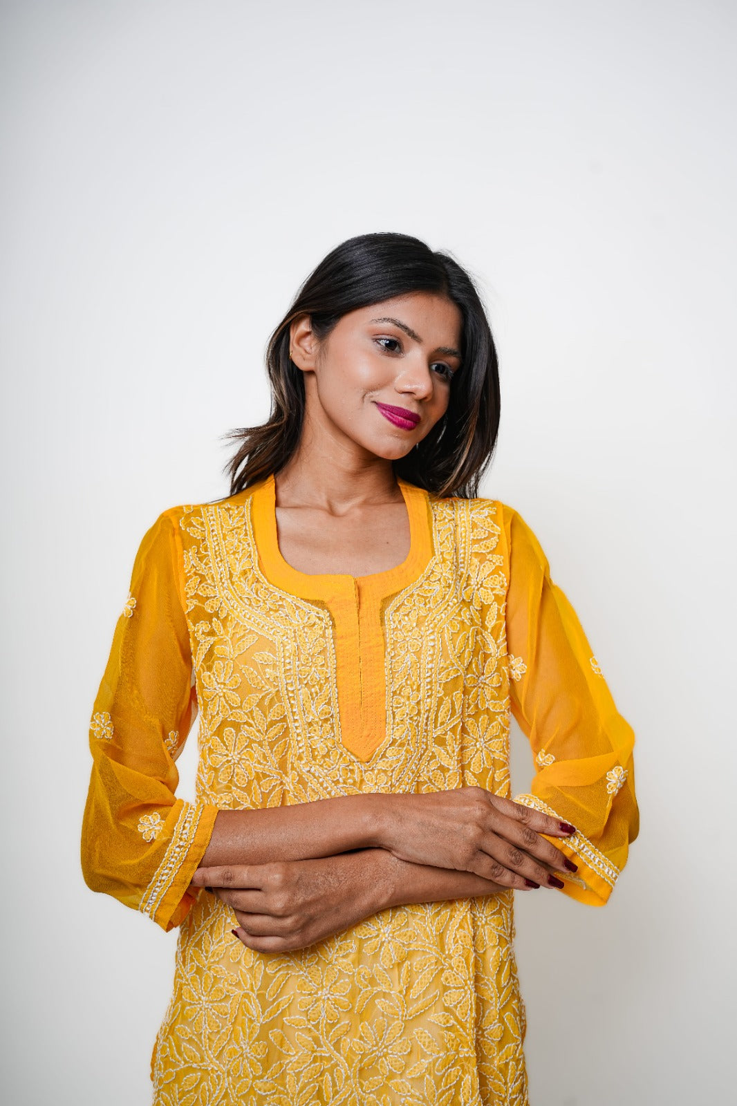 Chikankari hand embroidered | Short Kurti | Georgette | Lilac