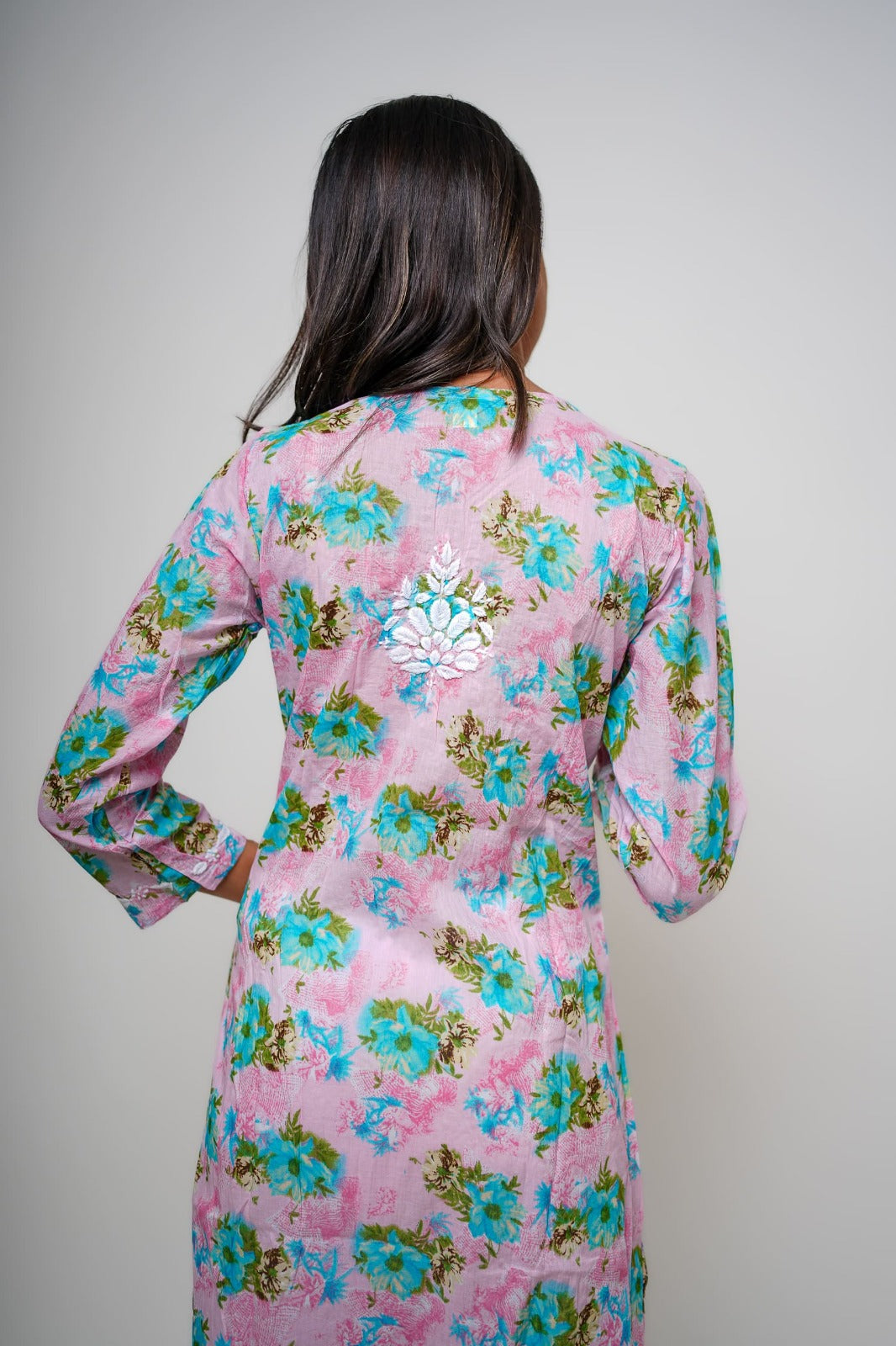 Chikankari hand embroidered | Long Nayra | Mul cotton | Pink