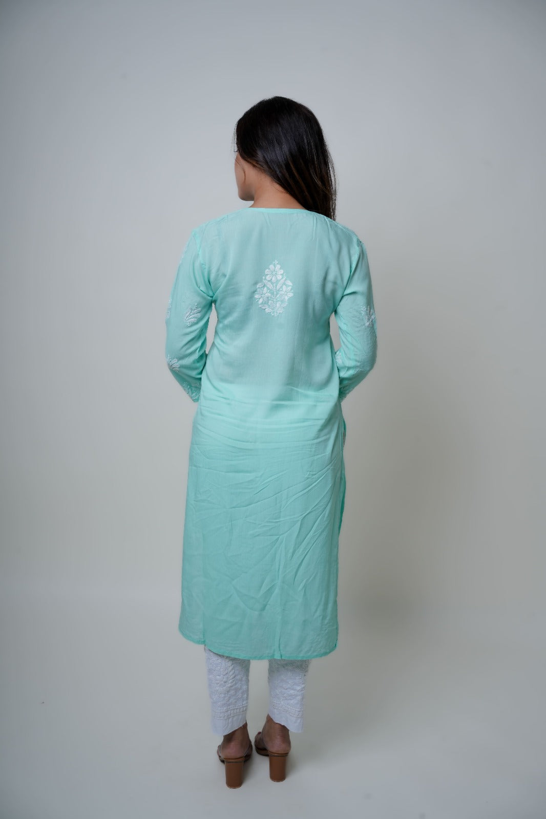 Chikankari hand embroidered | Long Kurta | Mudal | Mint Green