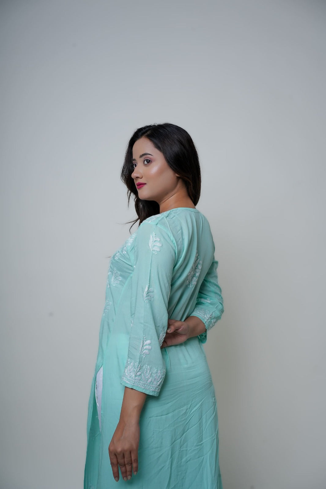 Chikankari hand embroidered | Long Kurta | Mudal | Mint Green