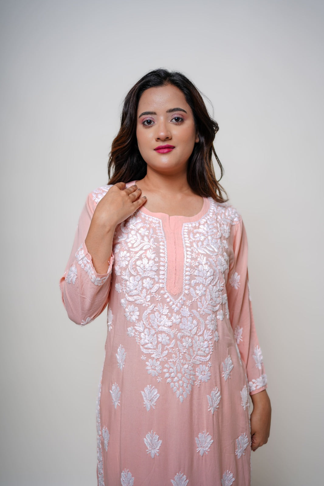 Chikankari hand embroidered | Long Kurta | Mudal |