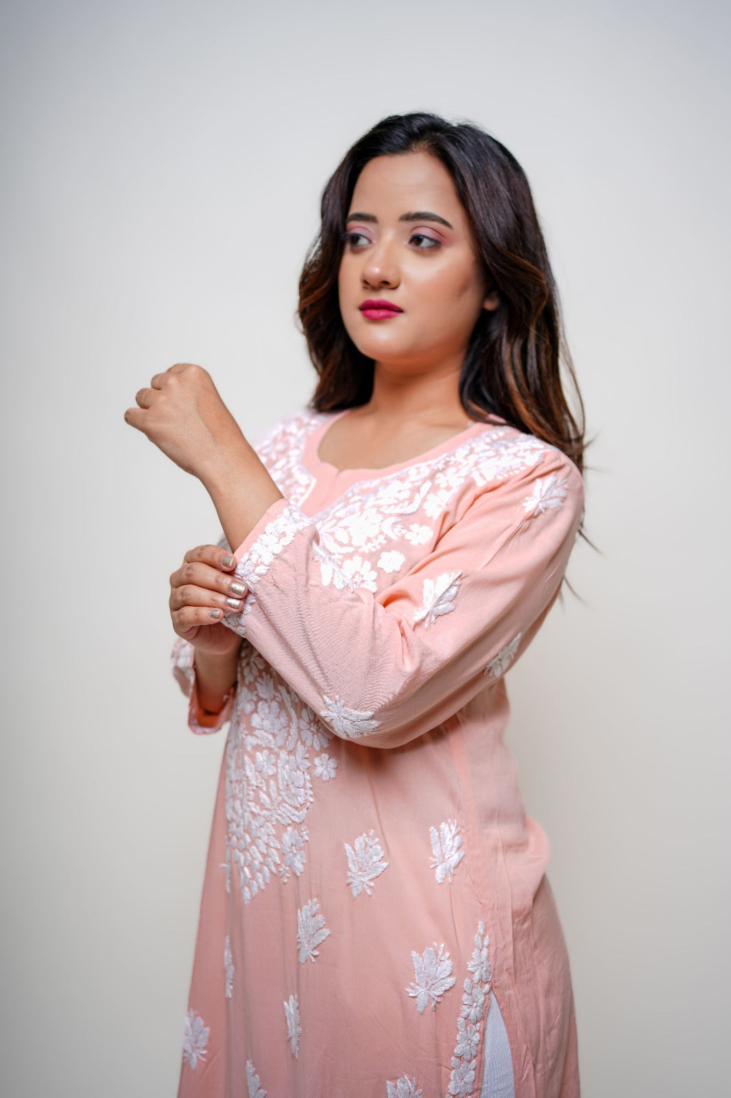 Chikankari hand embroidered | Long Kurta | Mudal |