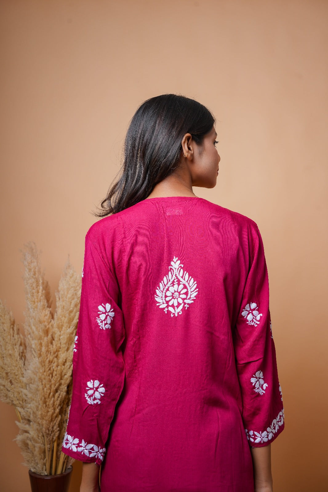 Chikankari hand embroidered | Long Kurta | Mudal | Maroon