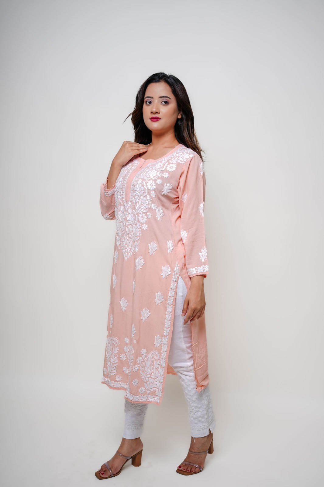 Chikankari hand embroidered | Long Kurta | Mudal |