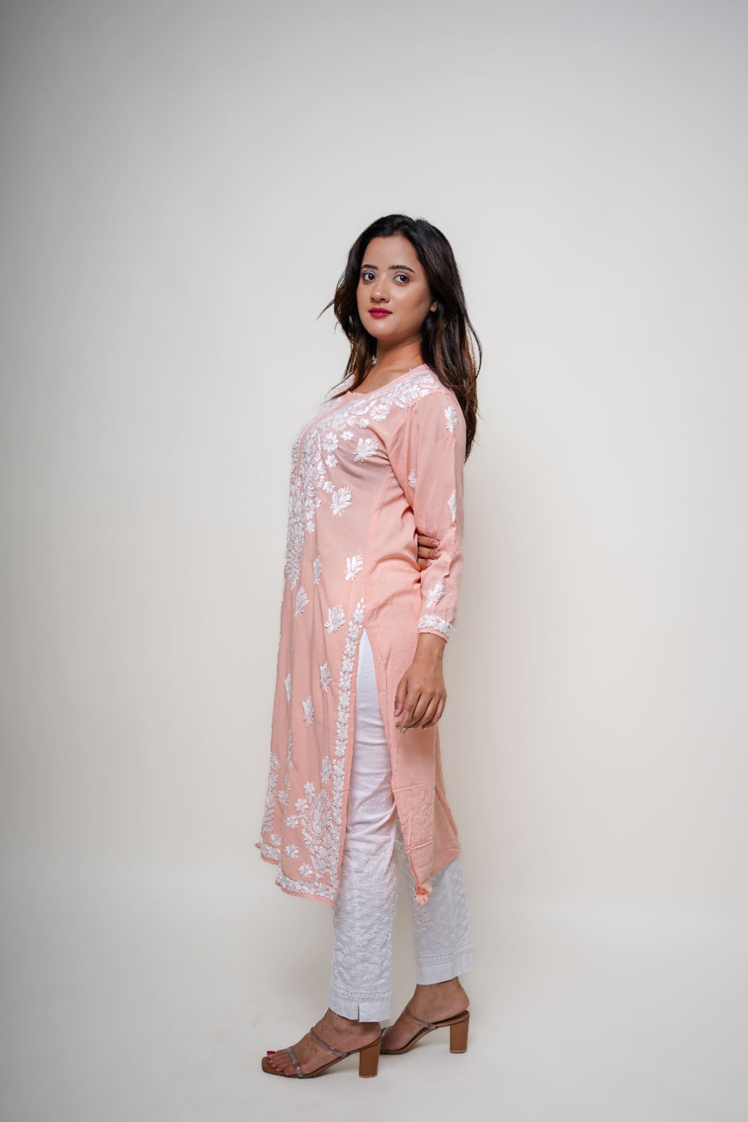 Chikankari hand embroidered | Long Kurta | Mudal |