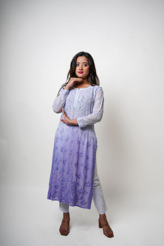 Chikankari hand embroidered | Long Kurta | Viscose | Lilac