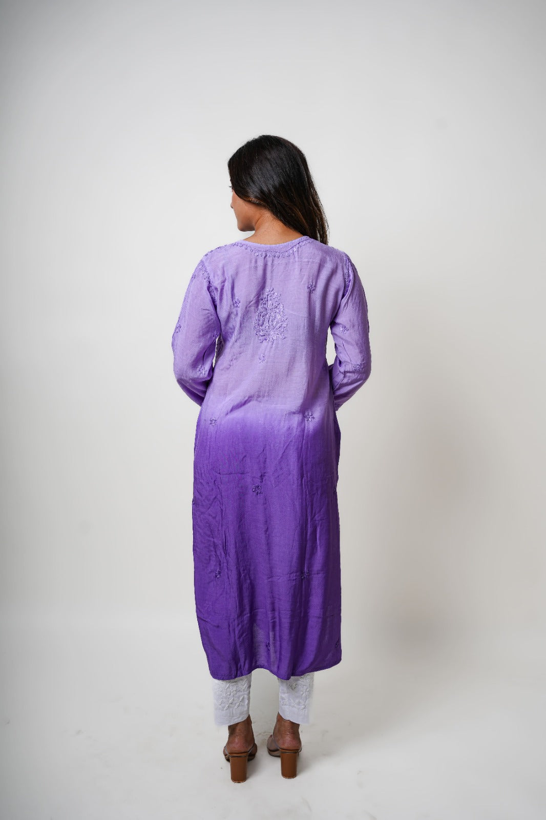Chikankari hand embroidered | Long Kurta | Muslin Cotton | Lavander