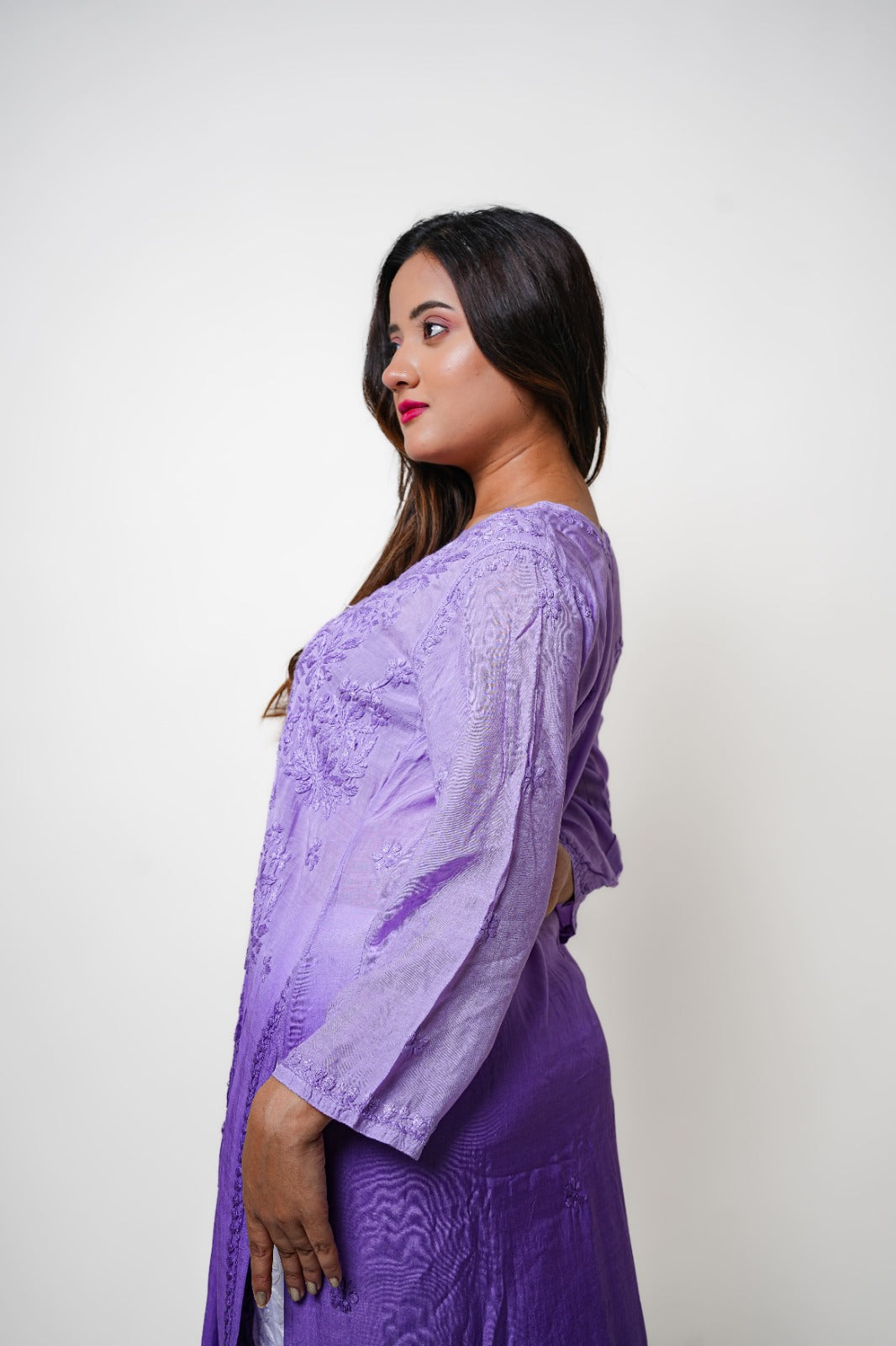 Chikankari hand embroidered | Long Kurta | Muslin Cotton | Lavander