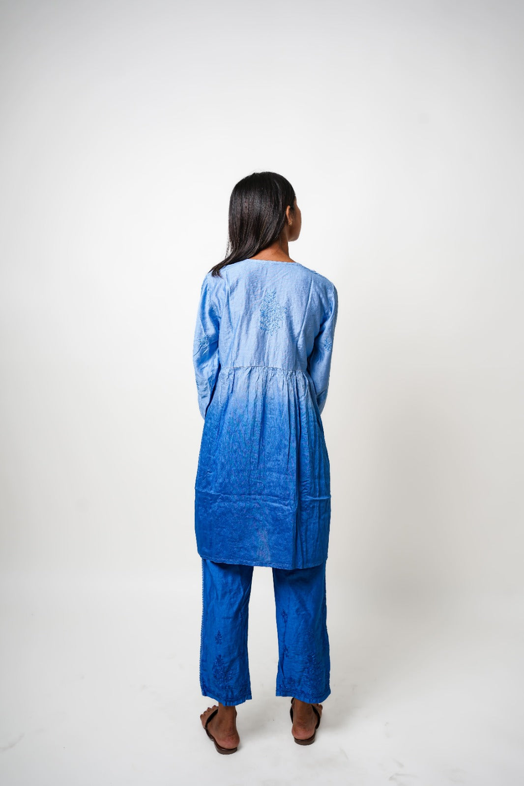 Chikankari hand embroidered | Co-ord set | Chanderi | Blue