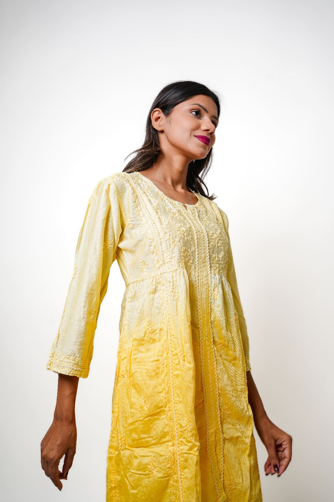 Chikankari hand embroidered | Co-ord set | Chanderi | Yellow