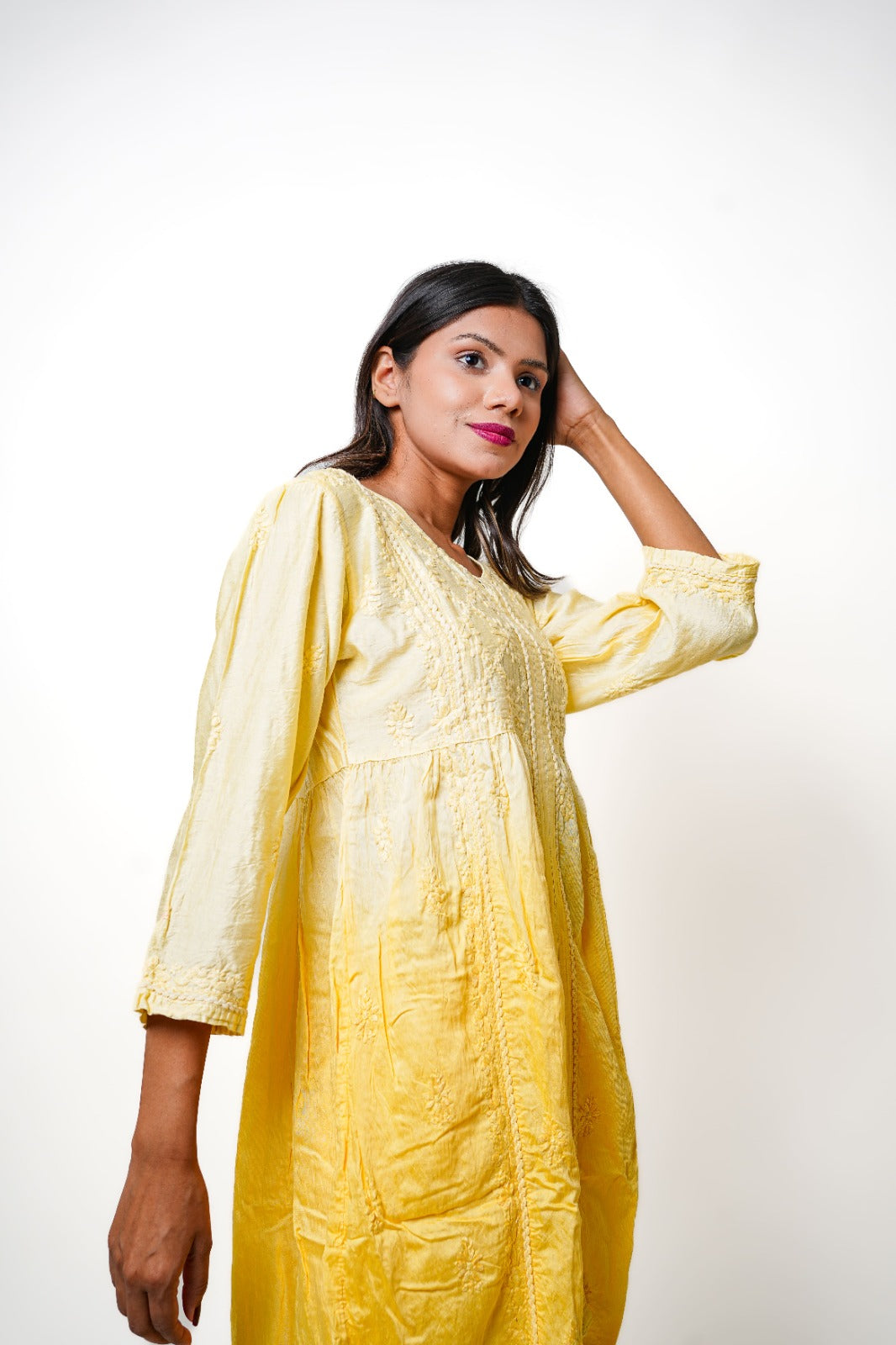 Chikankari hand embroidered | Co-ord set | Chanderi | Yellow