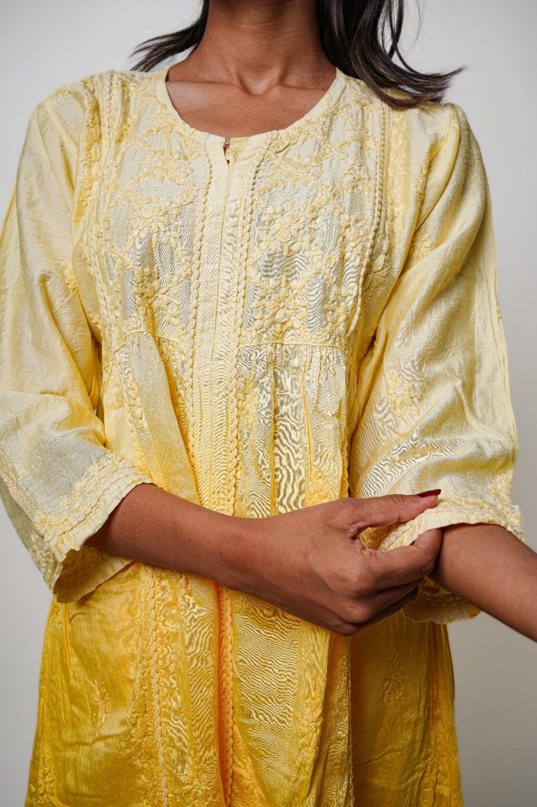 Chikankari hand embroidered | Co-ord set | Chanderi | Yellow