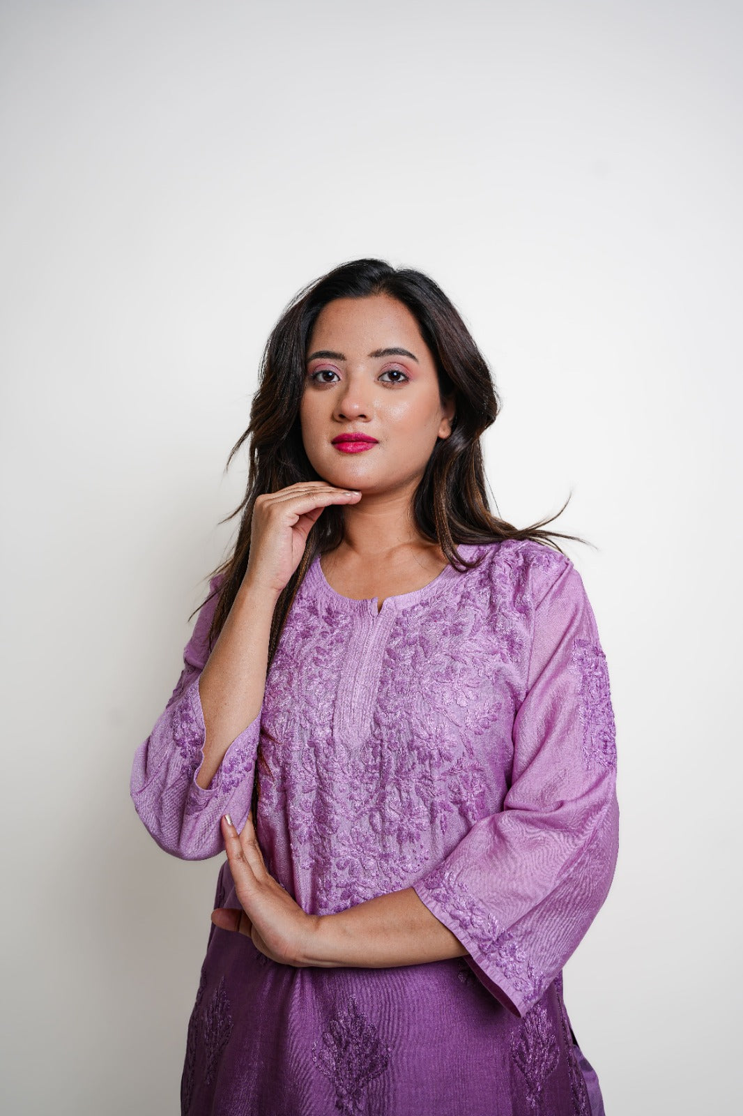 Chikankari hand embroidered | Suit Set| Chanderi | Lavander
