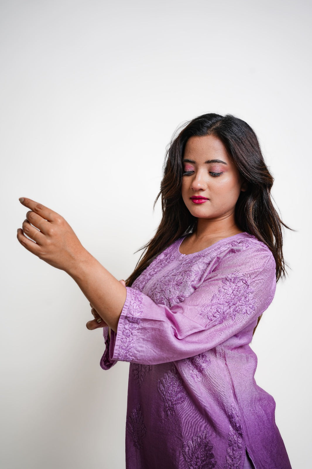 Chikankari hand embroidered | Suit Set| Chanderi | Lavander