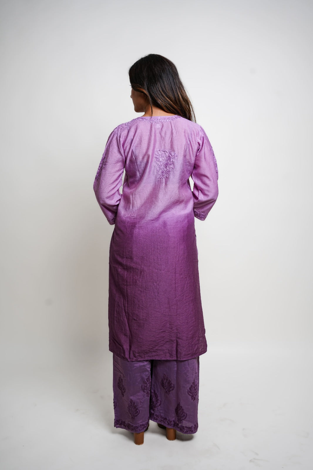 Chikankari hand embroidered | Suit Set| Chanderi | Lavander