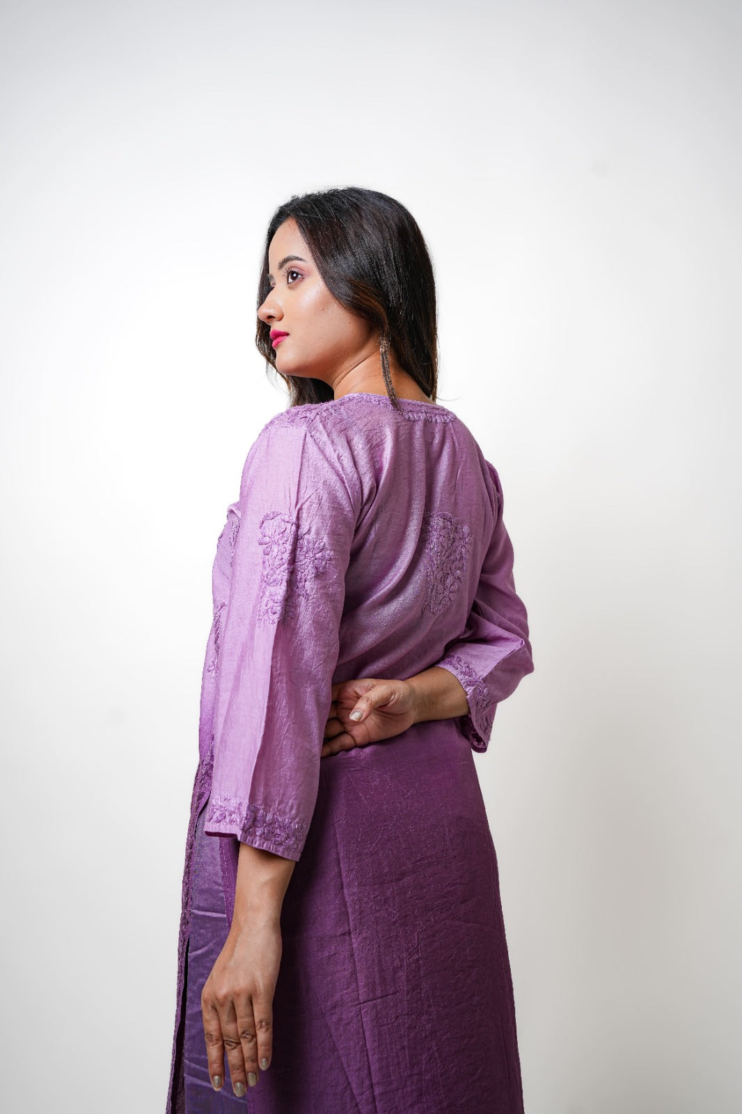 Chikankari hand embroidered | Suit Set| Chanderi | Lavander