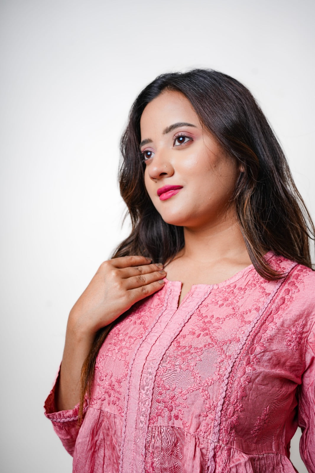 Chikankari hand embroidered | Co-ord set | Chanderi | Peach
